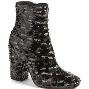 KENDALL + KYLIE BLACK/Silver Sequin HAEDYN BOOTS 7